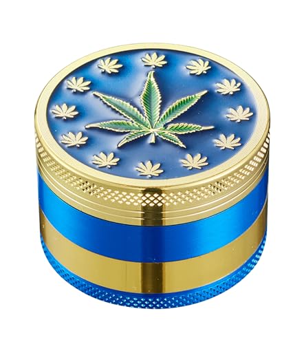 Champ High GRINDER ""Hanfblatt"" 52mm 4-teilig aus Metall Crusher Sieb Herb Tabak Gewürz Kräuter Mühle 3-Varianten 27 (Blau), 67534566 von Champ High