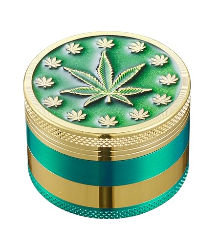 Champ High GRINDER ""Hanfblatt"" 52mm 4-teilig aus Metall Crusher Sieb Herb Tabak Gewürz Kräuter Mühle 3-Varianten 27 (Grün), 67534566 von Champ High