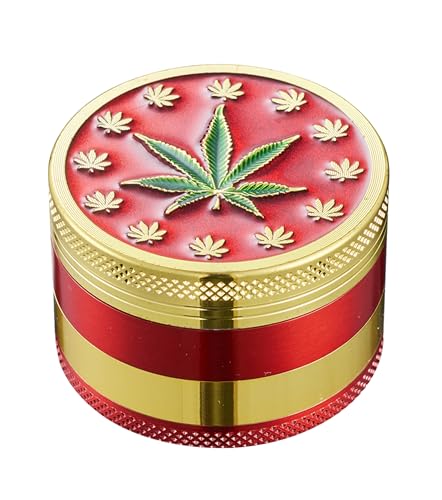 Champ High GRINDER ""Hanfblatt"" 52mm 4-teilig aus Metall Crusher Sieb Herb Tabak Gewürz Kräuter Mühle 3-Varianten 27 (Rot), 67534566 von Champ High