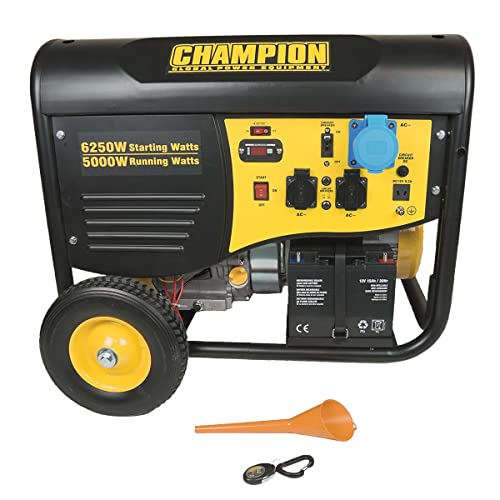 Champion Power Equipment Stromaggregat Benzin (5500 Watt, mit Fernbedienung, Generator, Stromerzeuger mit 25 L Tank, Laufzeit ca. 10 Stunden / 50 % Last, 74 dB(A), Notstromaggregat) CPG6500-EU, Gelb von Champion Power Equipment