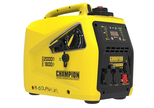 Champion Power Equipment Stromerzeuger Benzin + Gas (2000 Watt, Strom Inverter, Generator mit LED-Anzeige, Dual Fuel, extrem leise) 8200i-E-DF-EU, Gelb von Champion Power Equipment