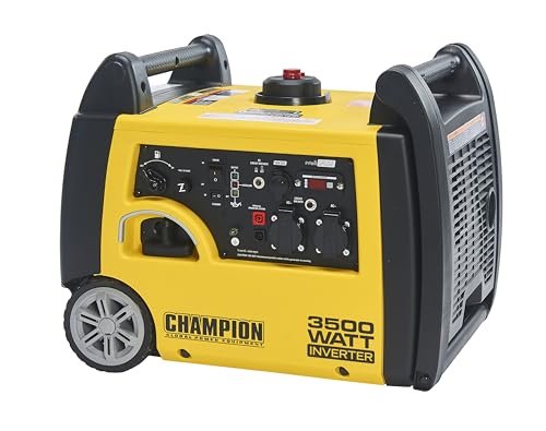 Champion Power Equipment mobiles Stromaggregat Benzin (3100 Watt, tragbarer Inverter, Generator, extrem leise, mit integriertem Griff und Radsatz, ideal für Outdoor + Camping) 73001i-E-EU, Gelb von Champion Power Equipment