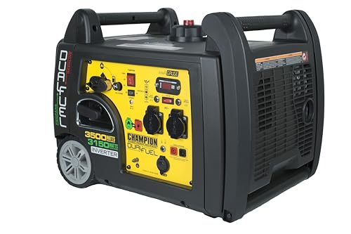 Champion Power Equipment mobiles Stromaggregat Benzin + Gas (3100 Watt, tragbarer Inverter, Generator, extrem leise, mit integriertem Griff und Radsatz, ideal für Outdoor + Camping) 73001i-DF-EU, Gelb von Champion Power Equipment