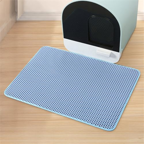 Champracer Katzenklo Matte, Katzenstreu Matte Doppelte wasserdichte und rutschfeste, Waben Design Katzenmatte, für Litter Catcher, Cat Litter Mat Streu Kontrolle (Blau,45 * 60 cm) von champracer