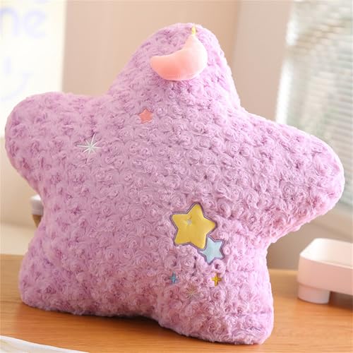champracer Sternenkissen Kissen, Kuschelkissen in Stern Mond Form, Flauschiges Deko Kissen, Cartoon Sterne und Mond Kissen für Kinderzimmer Schlafzimmer (Violetter Sterne,45 cm) von champracer