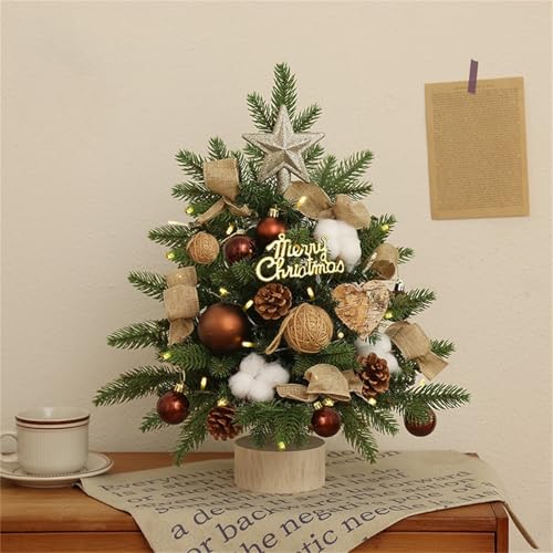 Mini Weihnachtsbaum, Weihnachtsbaumschmuck, Weihnachtsbaum Klein Beleuchtet, mit Weihnachtsschmuck und Holzsockel für Weihnachtsurlaub Party Home Office Decor (Kaffee Set,60 cm) von Champracer