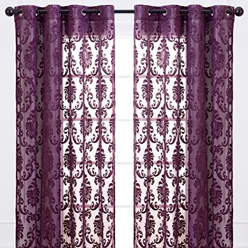 Chanasya Aubergine Vorhänge aus Samt – 213 cm Paneele – Violett klassisch elegant strukturiert Vintage Ösenvorhang lichtfilternde Vorhänge für Wohnzimmer Schlafzimmer – Lichtfilterung 2 Paneele Set von Chanasya
