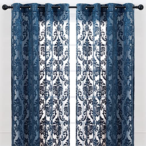 Chanasya Premium Devore Gardinen mit Ösen, klassisch, lichtfilternde Vorhänge für Wohnzimmer oder Schlafzimmer, 132,1 x 274,3 cm, Blau, 2 Vorhänge von Chanasya