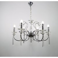 Edelstahl Kronleuchter, Kronleuchter Mit Tropfen Kristallen, Luxus Beleuchtung Chandelier, 6 Lichter, Korpus, Silberfarben, Wohnkultur von ChandelierLightStore