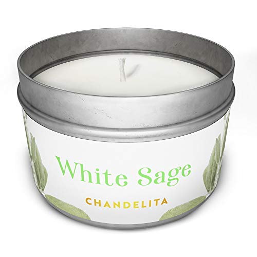 Chandelita Weiße Salbei Duftkerze für Reinigung, Meditation & Heilung – Duftkerzen aus Sojawachs – Vegane Kerze mit ätherischen Ölen – Aromatherapie Candle – Chakra Kerze für Segen & Energie von Chandelita