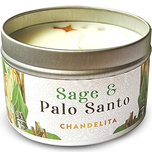 Chandelita Duftkerze Mit Ätherische Öle Naturrein aus Salbei & Palo Santo für Meditation & Reinigung – Handgemachte Duftkerzen aus Sojawachs – Vegane Kerze – Aromatherapie Candle – Chakra Kerze von Chandelita