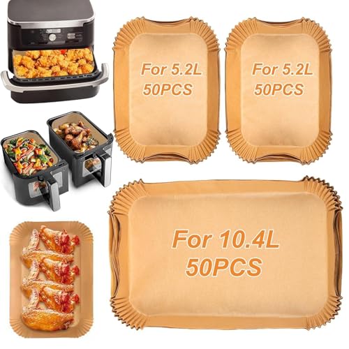 ChaneeHann Backpapier Für Heißluftfritteuse Ninja 150 PCS – 100PCS 5.2L + 50PCS 10.4L Antihaft Und Hitzebeständig Für Frittieren, Backen Und Kochen von ChaneeHann