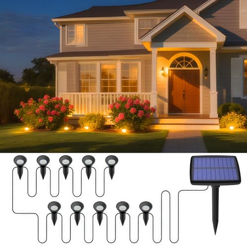 ChaneeHann Gartenstrahler Solar 10 in 1, LED Solarlampen für Außen Garten mit Kabelanschluss, Warmweiß 3000K, IP44 Wasserdicht, Solarleuchten für Terrasse Rasen Hof Wege von ChaneeHann