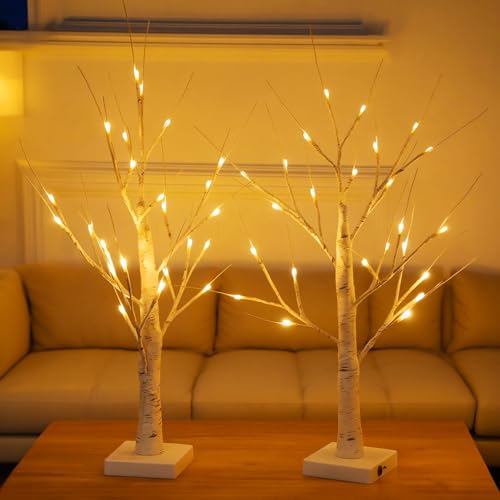 ChaneeHann LED Baum 2 Stück Baumlicht Mit 24 Warmweiß LEDs Batterie Oder USB 60cm Weihnachtsdeko Festliche Beleuchtung von ChaneeHann
