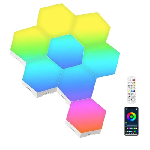 ChaneeHann LED Hexagon Wandleuchte 8er Set – Modulare RGB Gaming Light mit Musik-Sync, Smart App Steuerung, DIY Wanddekoration für Zimmer & Wohnzimmer von ChaneeHann