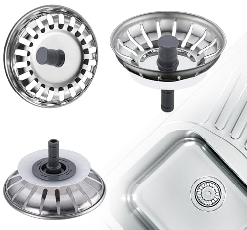 Siebkörbchen Spüle 79.3mm,2 Stück Abflusssieb Edelstahl,Rostfreies Edelstahl Spülbecken Sieb,Spülensieb mit Stöpsel Funktion,Küchenspüle Sieb Antiblocking von ChaneeHann