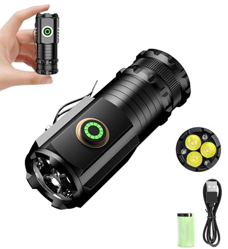ChaneeHann USB-Aufladbare LED Taschenlampe 1600 Lumen mit 5 Modi -Kompakte Wiederaufladbare Taschenlampe mit Magnet, Clip und Wasserdichtem Gehäuse für Camping, Wandern,Outdoor-Aktivitäten von ChaneeHann