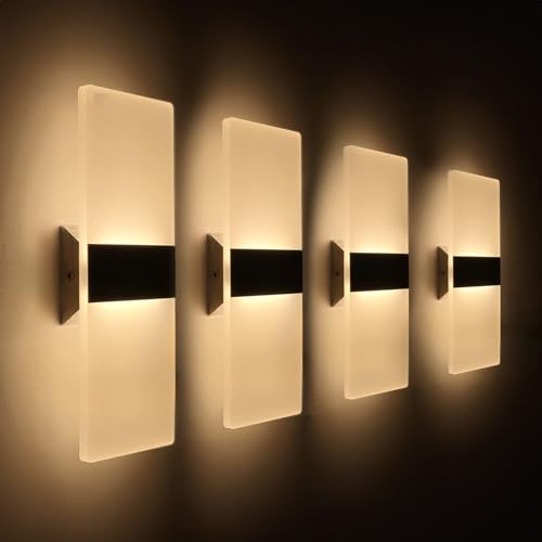 ChangM 4 Stücke Wandleuchte Innen LED 12W Wandlampe Acryl Wandbeleuchtung Modern für Wohnzimmer Schlafzimmer Treppenhaus Flur |Warmweiß von ChangM