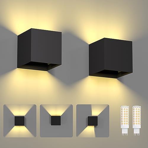 ChangM Wandleuchte Innen Aussen 7W LED Wandlampe mit Einstellung des Blattwinkels, IP65 Wandleuchte Schwarz Schale mit Ersetzbaren G9 LED Birne, Warmweiß 3000K, 2 Stücke von ChangM