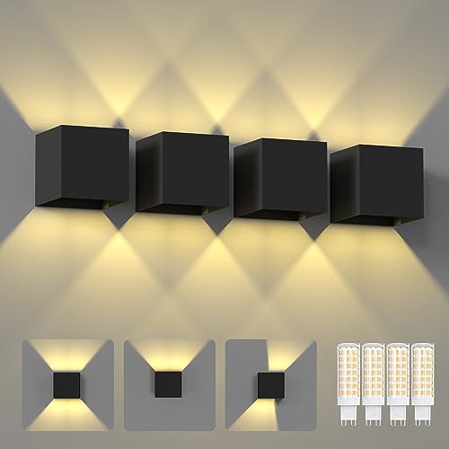ChangM Wandleuchte Innen Aussen 7W LED Wandlampe mit Einstellung des Blattwinkels, IP65 Wandleuchte Schwarz Schale mit Ersetzbaren G9 LED Birne, Warmweiß 3000K, 4 Stücke ChangM Wandleuchte Innen Aussen 7W LED Wandlampe mit Einstellung des Blattwinkels, IP65 Wandleuchte Schwarz Schale mit Ersetzbaren G9 LED Birne, Warmweiß 3000K, 4 Stücke von ChangM