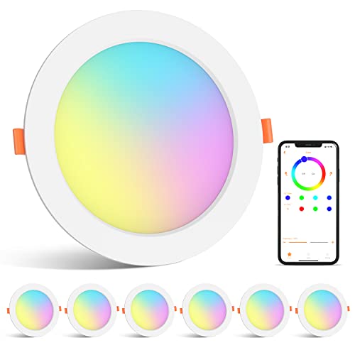 ChangM LED Einbaustrahler RGB Einbauleuchten 12W 4Zoll Warmweiß Leuchtmittel Bluetooth APP-Steuerung Dimmbar LED Deckenstrahler Deckenspots Einbauspots Deckeneinbaustrahler 6er Pack von ChangM