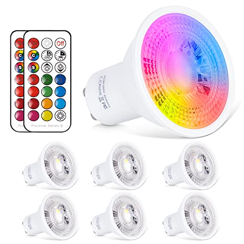 ChangM LED GU10 Lampe RGB+Warmweiss Farbwechsel Spot Licht 6W, 540LM, Dimmbar durch mit Fernbedienung 50W Halogenlampen Gleichwertige(6er Pack) von ChangM