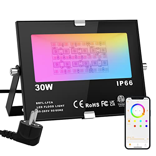 RGB LED Strahler 30W Fluter Außen Strahler Bluetooth APP-Steuerung 16 million Farben und 20 Modi Smart LED Flutlichtstrahler, IP66 Außenstrahler Wasserdicht LED Flutlicht, Garten Stimmungslichter von ChangM