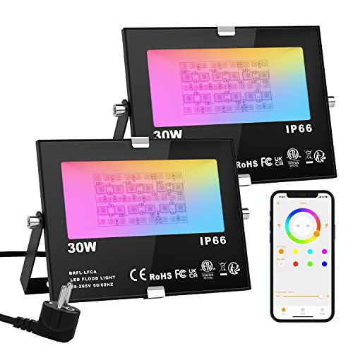 ChangM RGB LED Strahler Fluter Außen Bluetooth Objektbeleuchtung 2er Pack 30W LED Fluter Flutlichtstrahler, IP66 Wasserdicht Flutlicht, Garten Stimmungslichter ChangM RGB LED Strahler Fluter Außen Bluetooth Objektbeleuchtung 2er Pack 30W LED Fluter Flutlichtstrahler, IP66 Wasserdicht Flutlicht, Garten Stimmungslichter von ChangM