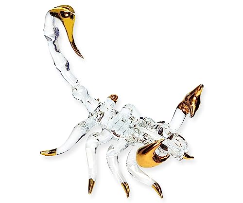 ChangThai Design Kleine 10,2 cm lange klare goldene Skorpion-Figur – Miniatur mundgeblasenes Glas Skorpione, Spinnentiere, Arthropoden, Insekten, bunte Kristalltiere, kleine dekorative Sammlerfiguren, von ChangThai Design