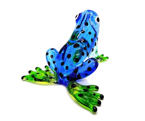 Lampwork SAMMLERSTÜCK Miniatur HAND GEBLASEN Kunst Glas Blue Frog,schwarzen Punkt FIGÜRCHEN von ChangThai Design
