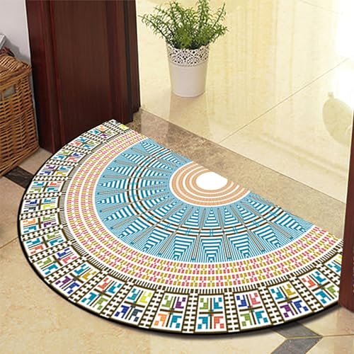 ChangTsing Halbrunder Teppich FußMatte 80cm x 120cm Polyester Böhmischer Europäischer Stil Halbrunde Form Halbkreis Einfachheit rutschfeste Fußmatte von ChangTsing