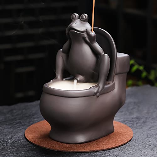 ChangWanna Frosch Räucherstäbchenhalter Brenner – Keramikkegel Rückfluss-Räuchergefäß Rauchbrunnen, zurückfließender Räucherstäbchen-Diffusor mit 45 Stäbchen und 15 Kegeln, Frosch-Ornament von ChangWanna