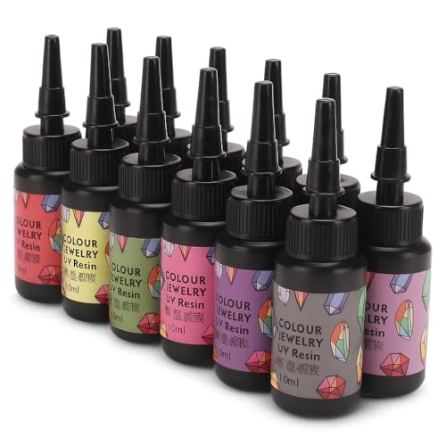 Klares UV-Harz, UV Epoxidharz, UV Harz Farben Set, 12 Flaschen, Schnellhärtend mit Düse, für Harzschmuck DIY Basteln Kunsthandwerk Klares UV-Harz, UV Epoxidharz, UV Harz Farben Set, 12 Flaschen, Schnellhärtend mit Düse, für Harzschmuck DIY Basteln Kunsthandwerk von Changor
