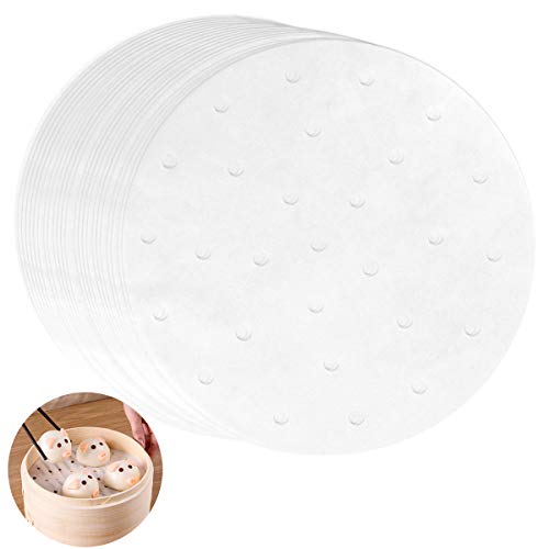 100 Stück Dampfgarer Papier 20cm Perforiert Backpapier Rund Air Fritteusen Pergament Papier doppelseitiges Silikonölpapier Antihaftbeschichtung für Bambus Dämpfen Matte, Dampfkorb von Brot von Changrongsheng