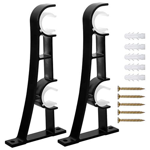 2 Stück Gardinenstangen Wandhalterung Vorhangstange Halterung Doppelt Metall Gardinenstange Halterungen Verstellbare Vorhang Stange Halter Wandhalterung mit Schrauben für Gardinenstangen, Schwarz von Changrongsheng