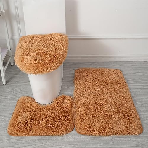 Changtai Badematte und Badezimmerteppich 3 Teilig Mikrofaser Badteppich rutschfest Waschbar 50x80cm+50x45cm+50x40cm Toilettengarnitur 3-Teilig Super Weich und Saugfähig Teppiche von Changtai