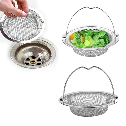 Changyeah Abflusssieb Edelstahl,2 Stück Edelstahl für spülbecken,Sieb für Spülbecken mit Griff,Abflusssieb Küchenspüle(11.2 x 11.2 x 3.5 cm) von Changyeah
