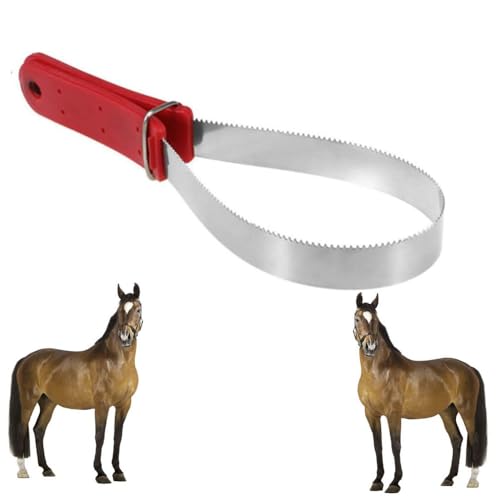 Changyeah Schweißmesser mit Zacken,Federstriegel Werkzeug für Haustiere,idealer Metallstriegel zum Abziehen von Schweiß,Metallstriegel mit Doppelseitiger Klinge und Abnehmbarem Griff(rot) von Changyeah