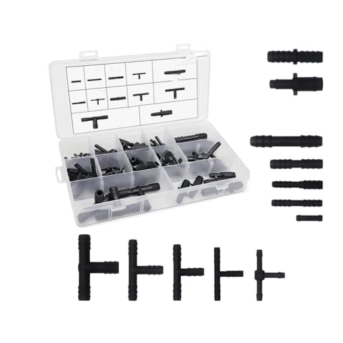 Changyeah T-Verbinder Schlauchverbinder Set,113 Stück Schlauchverbinder sortiment,Universal T-Stück Gerade Reduzierstück Schlauchverschraubungen,für Gärten Schläuche BewäSserung Anschluss(Schwarz) von Changyeah