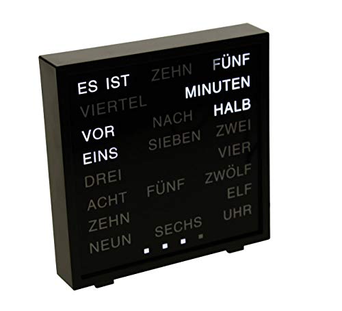 United Entertainment – LED Wort Uhr - Wörter Uhr - Uhr mit Worten - Word Clock Deutsch - Schwarz - 17x16.5 cm von United Entertainment