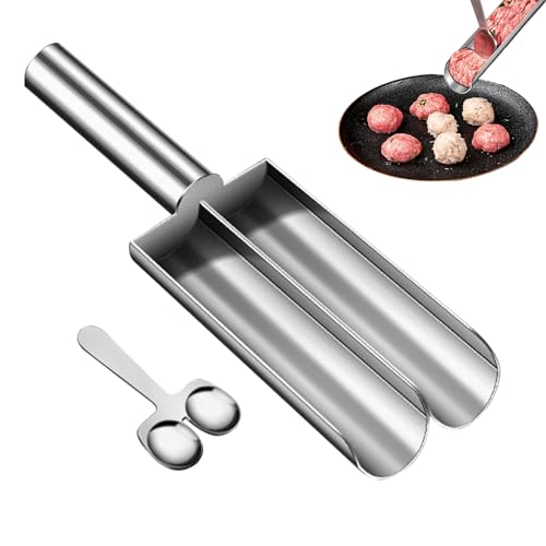 Chansunokku Kitchen Triple Meatball Maker, Manueller Edelstahl Fleischbällchen Former Mit Schneidspaten, Fleischbällchen Maker Mit Langem Griff, Fleischklops Macher DIY Meatball Making Set (2 Röhren) von Chansunokku