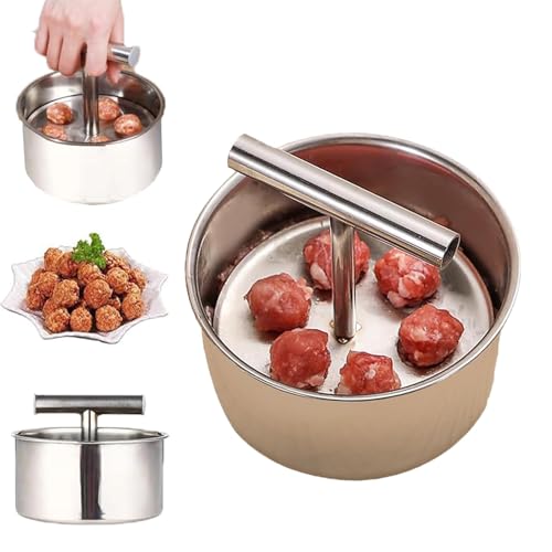 Fleischbällchen Former Edelstahl Frikadellenformer, Manuelle Fleischbällchenpresse Hackbällchen Former Küchenwerkzeug, Fleischballer Meatball Maker Hackfleisch Herstellungswerkzeuge (6 Löcher) von Chansunokku
