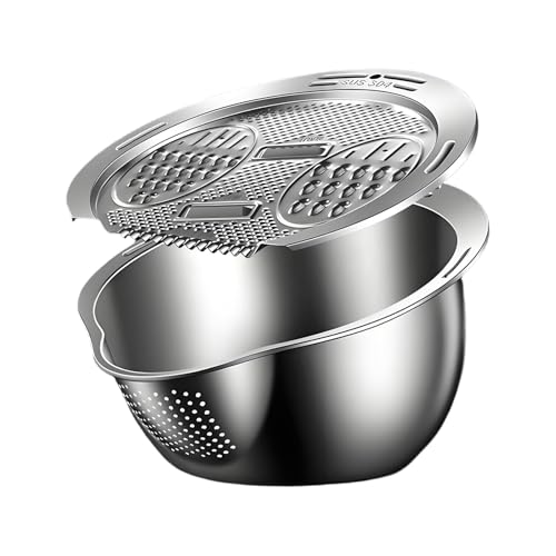 Reis Waschschüssel, Edelstahl Reissieb mit Gemüseschneider zum Waschen, Nudelsieb Abtropfsieb mit Ausgießer, Küchen Sieb Abgießhilfe zum Waschen & Abtropfen für Pasta, Kartoffeln, Gemüse, Obst von Chansunokku