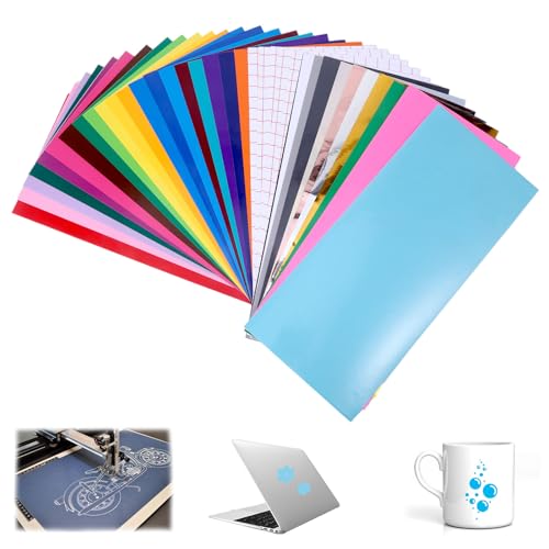 36stk Vinyl Plotterfolie Selbstklebend für Cricut mit 6 Transferfolie Plotter Set, Plotterfolie Textil und Klebefolie Transparent, Vinylfolie Plotter Zubehör, Folie Selbstklebend von Chanumetal