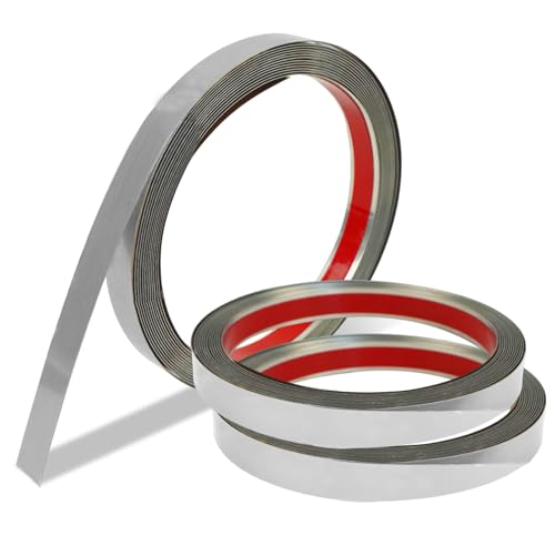 3PCS Metallband Selbstklebend, Edelstahl Silber Zierleisten Selbstklebend, Edelstahlformleiste 5m lang, 1cm Breit für Kantenschutz Wand, Türrahmen, Fliesen (Silber 1cm 3Pcs) von Chanumetal