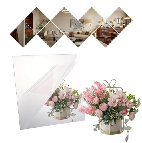 8Pcs Spiegelfliesen Selbstklebend, 15x15cm Acryl Spiegelfolie Selbstklebend, Acryl Spiegel zum Kleben, Spiegelfolie Fenster Sichtschutz, Mirror Klebespiegel für Schrank, Wand, Badezimmer von Chanumetal