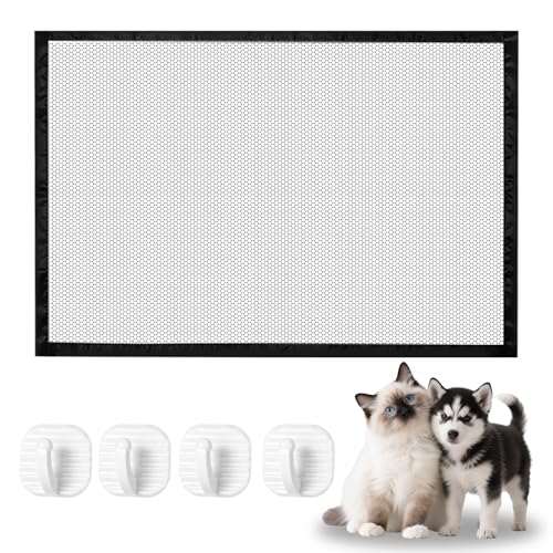 Absperrgitter Hund, 110 × 72 cm Treppenschutzgitter Ohne Bohren, Schwarz Türschutzgitter ohne Bohren mit 4 Klebehaken, Türgitter für Hunde Katze,Hundetürgitter von Chanumetal