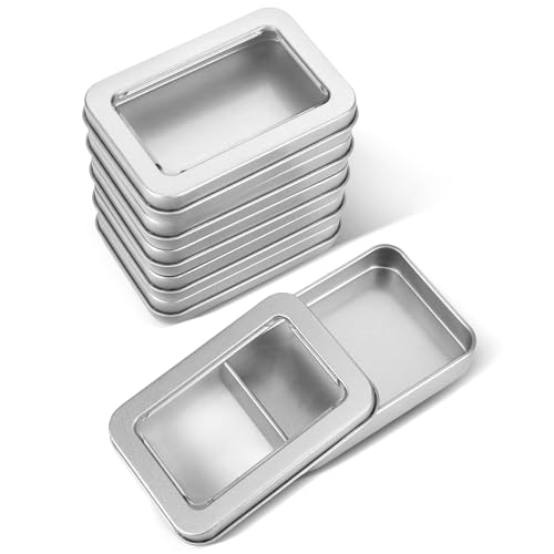 Chanumetal 6 Stück Kleine Metalldose mit Deckel, 8,7 x 6 x 1,8 cm Aufbewahrungsbox mit Deckel Klein und Klarem Fensterdeckel, Metallbox Silber von Chanumetal
