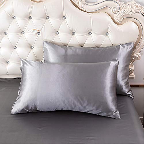 Chanyuan 2er Set Grau Satin Kissenbezug 80 x 80 cm Glatt Angenehm Mikrofaser Kissenbezüge Kopfkissenbezug mit Umschlag für Haar-und Hautpflege von Chanyuan
