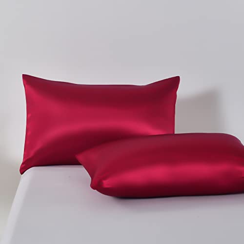 Chanyuan 2er Set Weinrot Satin Kissenbezug 80 x 80 cm Glatt Angenehm Mikrofaser Kissenbezüge Kopfkissenbezug mit Umschlag für Haar-und Hautpflege von Chanyuan